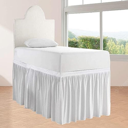 Crown Collection Twin XL 36" Inch Drop Long Dorm Bed Skirt, Ruffled Pattern College Dorm Room Bed Skirts, Split Corner, Easy Care, No Wrinkle Microfiber Bed Skirt