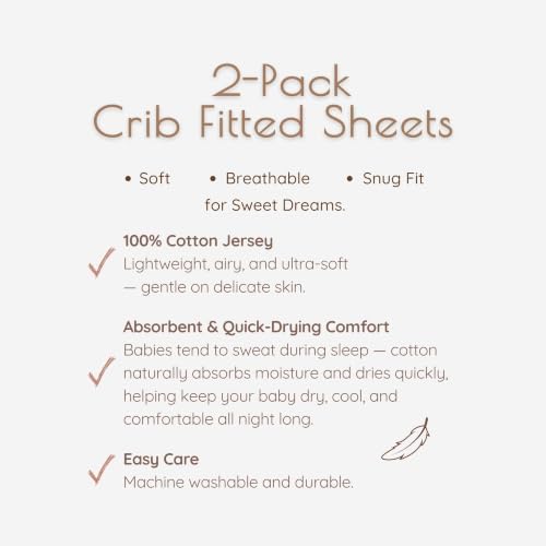 Fitted Crib Sheets for Boys and Girls, 2 Pieces 52"x28" 100% Cotton Crib Mattress Sheet, Absorbent Baby and Toddler Bed Sheets, Mattress Cover OEKO-TEX Cribs Sheet Set, Green Woodland Neutral Gift Set