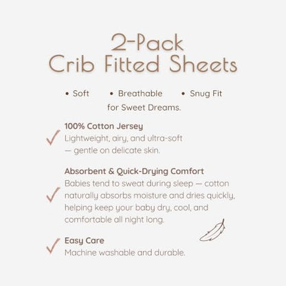 Fitted Crib Sheets for Boys and Girls, 2 Pieces 52"x28" 100% Cotton Crib Mattress Sheet, Absorbent Baby and Toddler Bed Sheets, Mattress Cover OEKO-TEX Cribs Sheet Set, Green Woodland Neutral Gift Set