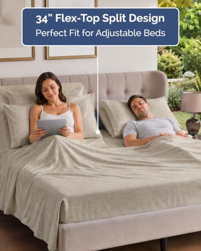 Flex Top Split Head King 6 Piece Sheet Set - Cooling - Heathered Beige