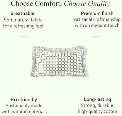 CPC Block Print Kelly Green Ruffle Cotton Lumbar Pillow Cover 12x20 inch