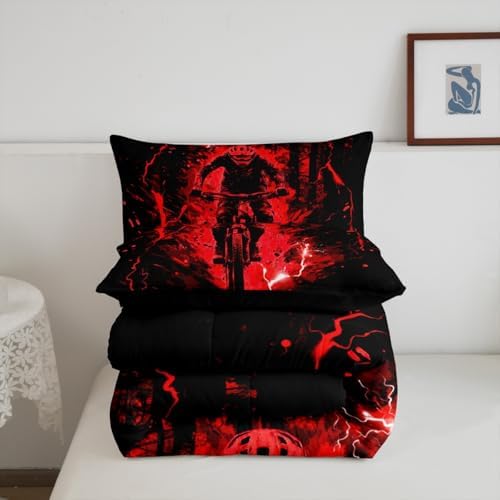 Feelyou Dirt Bike Kids Bedding Set,Boys Girls King Size,Extreme Sports Comforter Set,Motorcycle Ultra Soft Duvet Quilt,Racing Motocross Comforter Motorbike Bedroom Decor Red