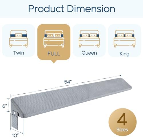 Homemate Full Size（54"x10"x6"） Bed Wedge Pillow for Headboard - Upgraded Bed Gap Filler Full Between Mattress and Headboard - Pillow Wedge for headboard Gap - Grey