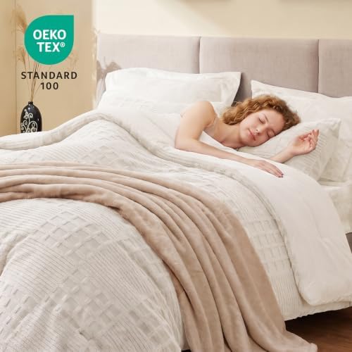EXQ Home Waffle Fluffy Comforter Set Twin Size - Beige