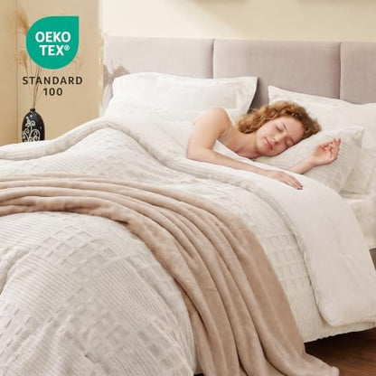 EXQ Home Waffle Fluffy Comforter Set Twin Size - Beige