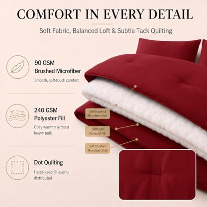 CozyLux Queen Comforter Set Dark Red, 7 Pieces Bed in a Bag