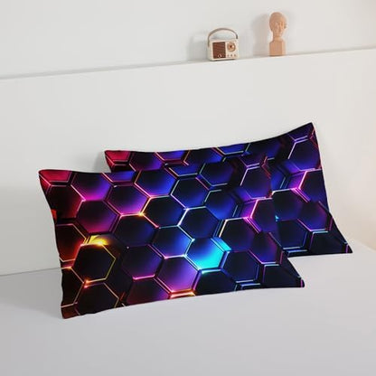 HOSIMA 3D Hexagon Honeycomb Boys Comforter Set Twin with 2 Pillowcases.