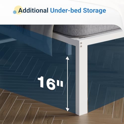 Avenco 18 Inch Twin Bed Frame with Headboard, White Metal Platform Bed Frame, Twin Size Bed Frame No Box Spring Needed, Easy Assembly, Heavy Duty Slats Support