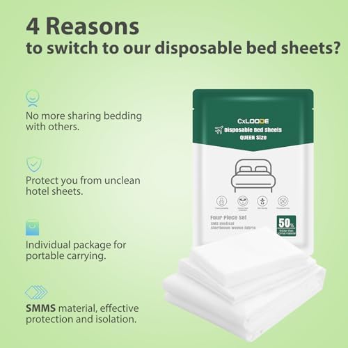 2 Pack Disposable Bed Sheet Queen Size Disposable Fitted Sheets for Travel