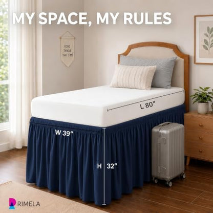 Dorm Room Bed Skirt Twin XL 32" Drop, College Split Corner Bedskirt, Navy