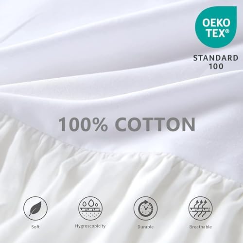 BISELINA White Ruffled Bed Skirt 18-Inch Tailored Drop Cotton Voile Dust Ruffle Soft Cozy Elegant Luxurious Bedding (18" King, White)