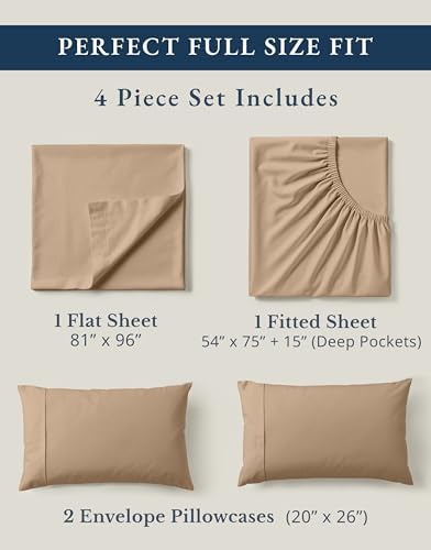 LANE LINEN 100% Organic Cotton Sheets Set, Pure Organic Cotton Long- Staple Percale Weave Ultra Soft Best- Bedding Sheets for Bed, GOTS Certified, Fits Mattress Upto 15in. Deep Pocket (Full, Taupe)