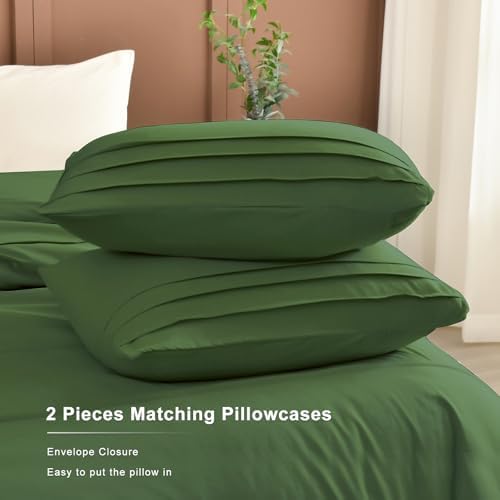 Masaca Olive Green Oversized King Comforter 120"x120",Pinch Pleat Dark Green Farmhouse Boho Bedding Set,3 Pieces Soft Lightweight Fluffy California King Comforter Set for All Season