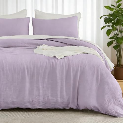 EMME Muslin Cotton Duvet Cover Set Linen Like Lavender Twin