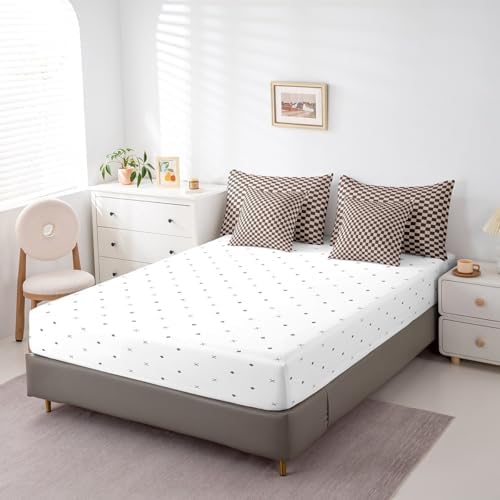 jejeloiu Brown Bedding Set 7Pcs King Size Kids Buffalo Plaid Comforter Set with Sheets for Boys Girls Checkered Grid Bed in a Bag Soft Lightweight,Microfiber