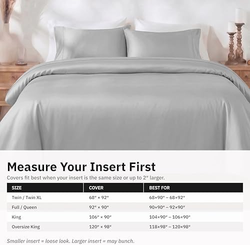 California Design Den Luxury Duvet Cover Set Oversized King, Light Grey
