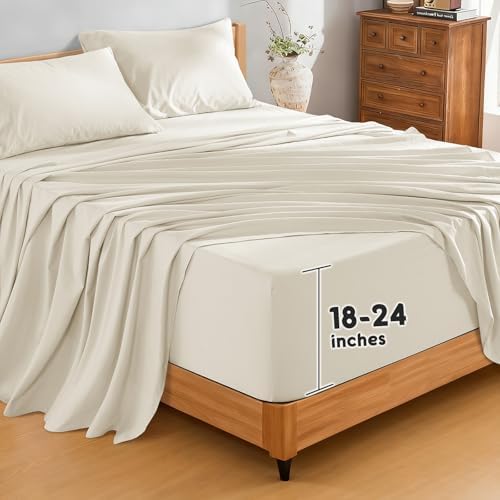 SONORO KATE 100% French Linen King Size Sheets Set,Extra Deep Pocket,4PC