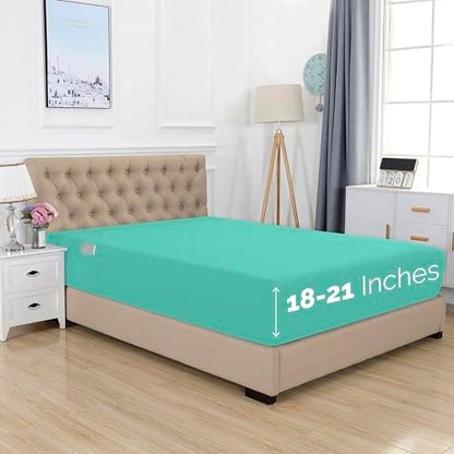 Elegant Comfort 1500 Premium Hotel Quality 18-21 Inches Deep - Extra Deep Pocket Single Fitted Sheet for High Mattress, Luxury and Softest, Smart Pocket - Wrinkle Free, California King, Paradise Teal