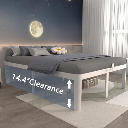 ITIMIDI 16 Inch Full Bed Frame, Heavy Duty, No Box Spring Needed, White