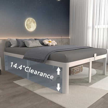 ITIMIDI 16 Inch Full Bed Frame, Heavy Duty, No Box Spring Needed, White