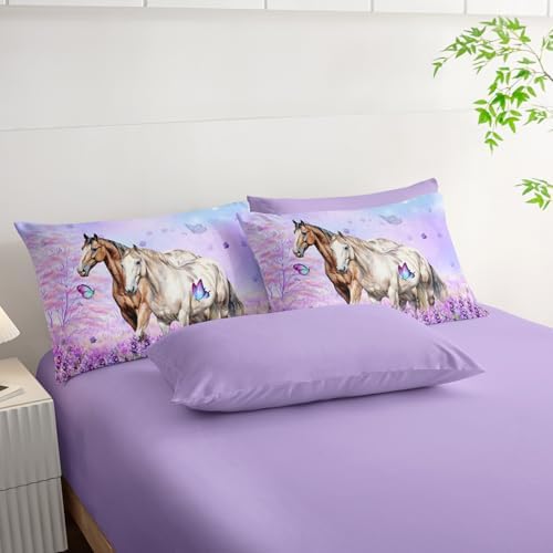 HOSIMA 7Pcs Horse Queen Comforter Set Animal Bedding Room Decor for Teens.