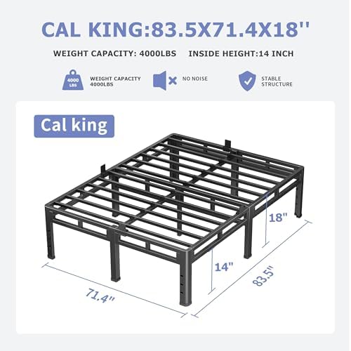 NKZ Metal Platform Bed Frame California King Size, 18 Inch Dual-Layer Base