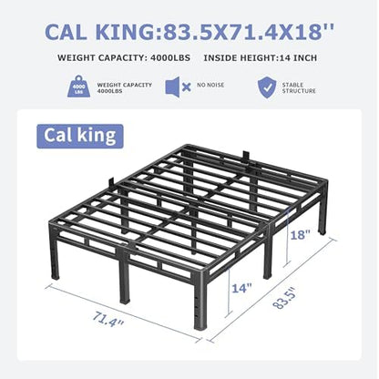 NKZ Metal Platform Bed Frame California King Size, 18 Inch Dual-Layer Base