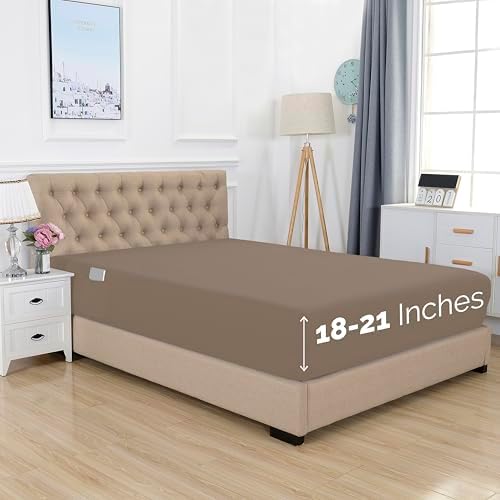 Elegant Comfort 1500 Premium Hotel Quality 18-21 Inches Deep - Extra Deep Pocket Single Fitted Sheet for High Mattress, Luxury and Softest, Smart Pocket - Wrinkle Free, Twin/Twin XL, Taupe