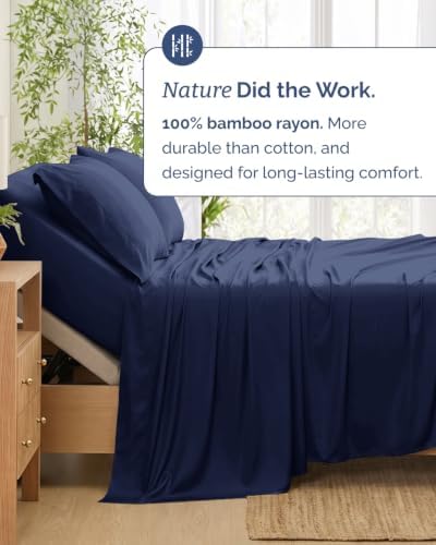 100% Rayon Derived from Bamboo Sheets - Split Head King - Navy Blue