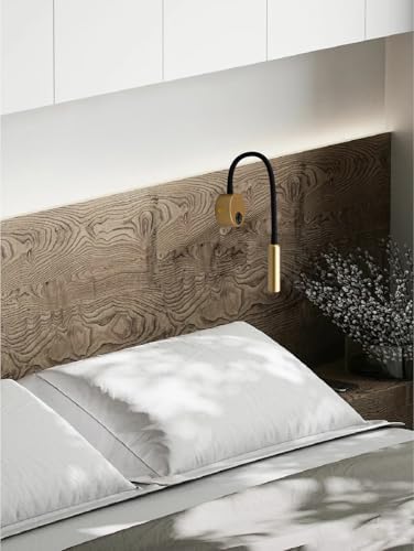 2-Pack Modern Gold Bed Reading Light Wall Mount Lamp, 25° Focused Beam 3000K Warm White for Bedroom Decor, Luxury Reading Lamps for Bed Headboard, 4.92ft Plug-in, AC 85-265V