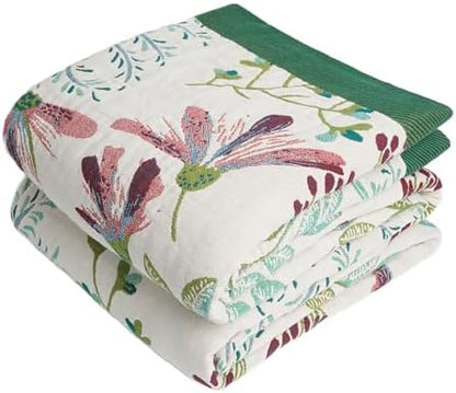 VANJOROY Boho Throw Blanket, 100% Organic Cotton Breathable Ultra Soft 91" x 108" King Bed Quilt Throw - All Season Floral Rustic Farmhouse Decor Luxury Blanket for Sofa Couch Chair and Gift
