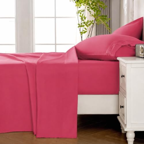 ROSE&RISY Magenta Queen Sheet Set, Pre-Washed Cotton-Like Brushed Microfiber, 4 Pcs Super Soft Breathable Cooling Bed Sets,Includes 1 Fitted, 1 Flat, 2 Pillowcases(Magenta, Queen)