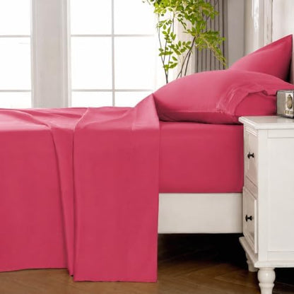 ROSE&RISY Magenta Queen Sheet Set, Pre-Washed Cotton-Like Brushed Microfiber, 4 Pcs Super Soft Breathable Cooling Bed Sets,Includes 1 Fitted, 1 Flat, 2 Pillowcases(Magenta, Queen)