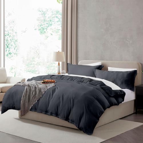 Hearth & Harbor Prewashed Twin Duvet Cover Set, Dark Grey