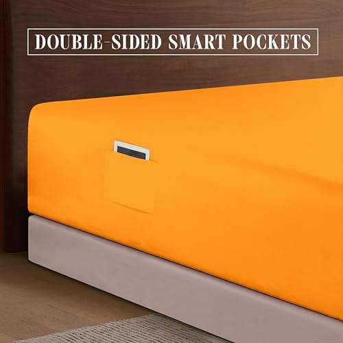 Elegant Comfort 1500 Premium Hotel Quality 18-24 Inches Deep - Extra Deep Pocket Single Fitted Sheet for High Mattress, Luxury and Softest, Smart Pocket - Wrinkle Free, Twin/Twin XL, Orange