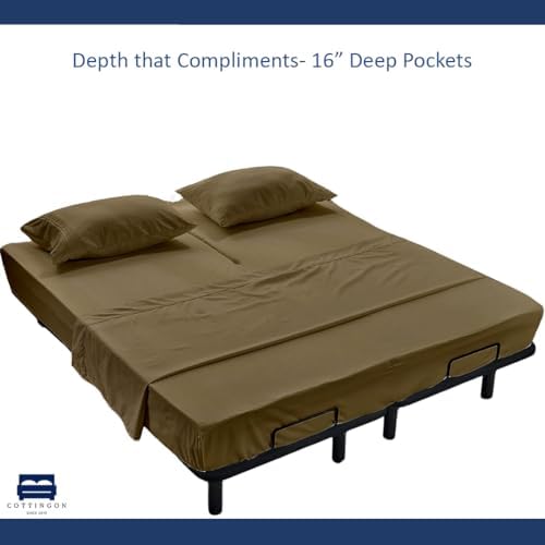 4 Piece Flex Head King Sheet Set 34" Top, 100% Egyptian Cotton, Taupe