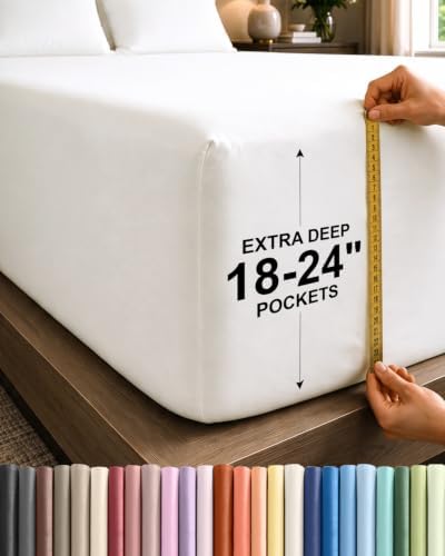 CGK Linens Extra Deep Flex Top Split Head King Fitted Sheet - Antique White