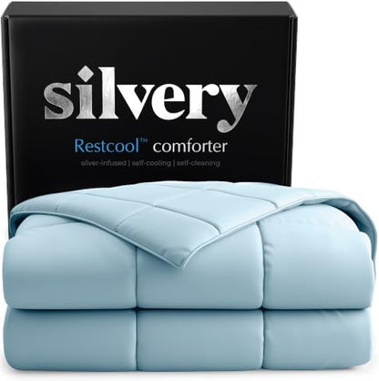 Silvery Cooling Comforter – Award-Winning Self-Cooling Blanket for Hot Sleepers with Self-Cleaning NEW, (Ice Blue, Twin, Twin XL)