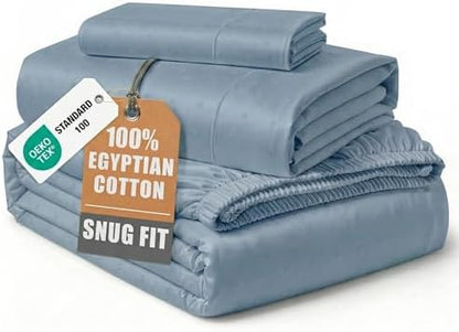 LANE LINEN Twin Sheets Set Sateen Weave - French Blue Swiss Dot