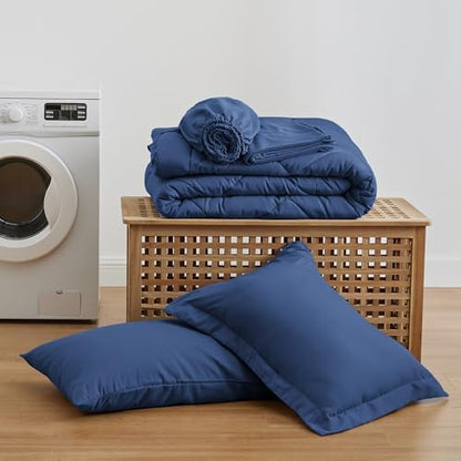 Love's cabin Twin Comforter Set Dark Blue, 5 Pieces Twin Bed in a Bag, All Season Bedding Sets with 1 Comforter, 1 Flat Sheet, 1 Fitted Sheet, 1 Pillowcase and 1 Pillow Sham