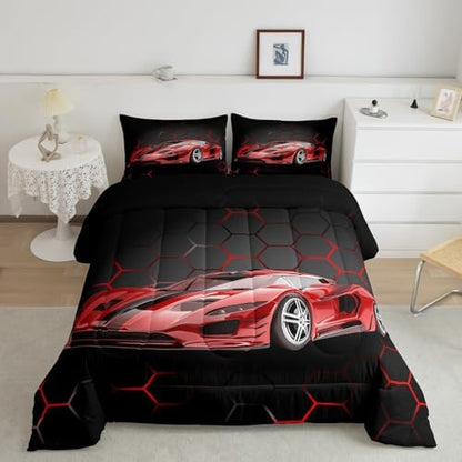 Feelyou Race Car Comforter Set for Kids Boys Girls Honeycomb Speed Sports
