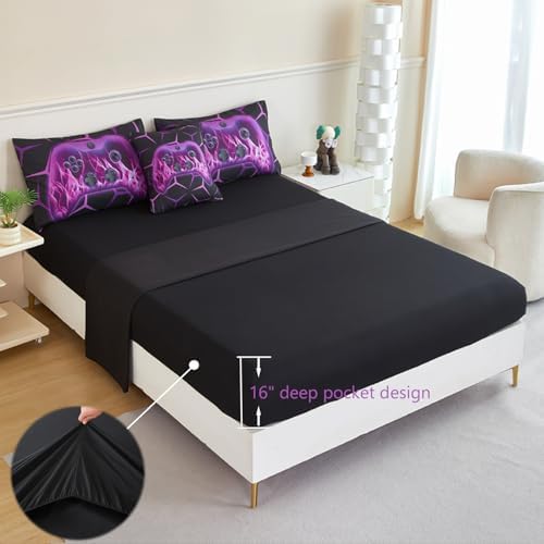 ZRNBAST Purple Gamer Bedding Set 6 Pieces Bed in a Bag Queen Comforter Set