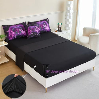 ZRNBAST Purple Gamer Bedding Set 6 Pieces Bed in a Bag Queen Comforter Set