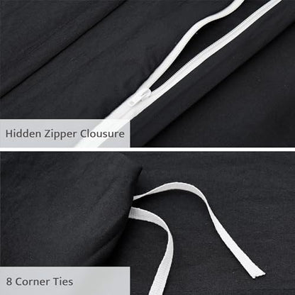 Oli Anderson 3PCS Pleated Duvet Cover Set, Black, King