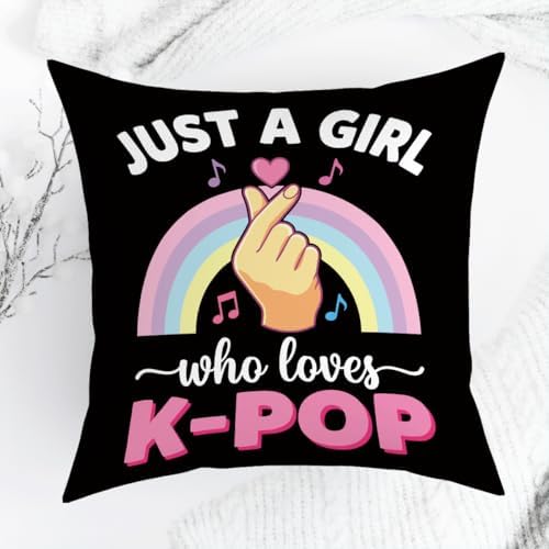 K-pop Decor, Just a Girl Who Loves K-pop Room Decor, Rustic Anime Lovers Throw Girls K-pop Gifts Pillow Covers for Living Room Home Girl Bedroom Decoration Gifts-Rainbow