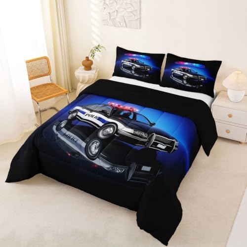 Feelyou Kids Police Car Comforter Set Full Size Bedding Set