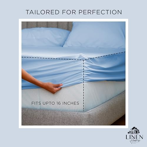 Linen Home 100% Cotton Percale Twin Size Fitted Sheet only, Baby Blue
