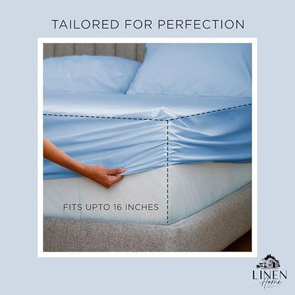Linen Home 100% Cotton Percale Twin Size Fitted Sheet only, Baby Blue