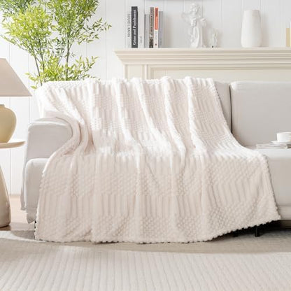 Beige Throw Blanket - Soft & Fluffy Fleece, Cute & Aesthetic, Perfect for Sofa, Couch, Chair, Bed, Living Room & Bedroom, All-Season Use, Plush & Cozy Decorative Blanket 50x60