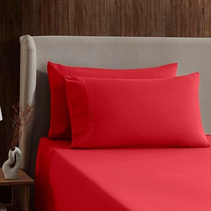 Nestl Queen Sheet Set - Bed Sheets - Red - 4-Piece Deep Pocket